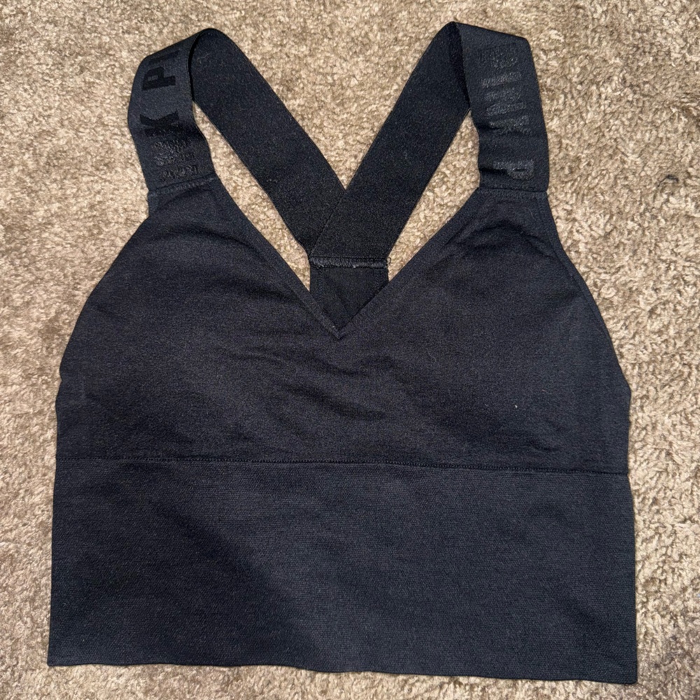 VS PINK Black longline v-neck sports bra
